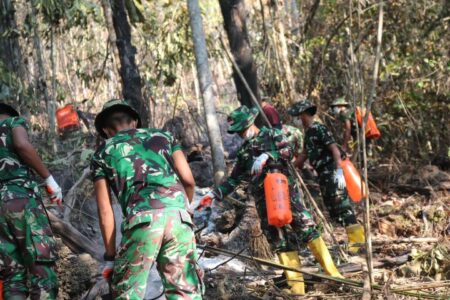 PT. SDA, Antam Grup bersama Brigif TP 28 Barifola melakukan Penanganan Kebakaran Hutang di Maba Pura